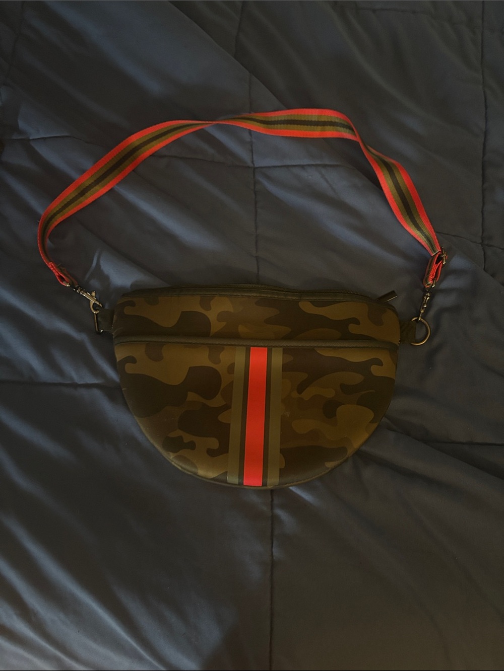 HAUTE SHORE Olive Camo Shoulder Bag with Red Stripe